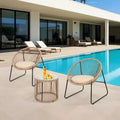 Acekool 3-Piece Acapulco Outdoor Seating Set with Glass Top Side Table and Cushioned Chairs, PE Rattan Patio Bistro Set for Garden & Balcony, Brown