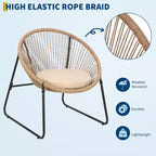 Acekool 3-Piece Acapulco Outdoor Seating Set with Glass Top Side Table and Cushioned Chairs, PE Rattan Patio Bistro Set for Garden & Balcony, Brown