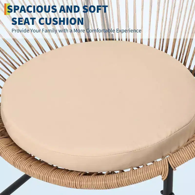 Acekool 3-Piece Acapulco Outdoor Seating Set with Glass Top Side Table and Cushioned Chairs, PE Rattan Patio Bistro Set for Garden & Balcony, Brown