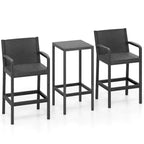 Costway 3 Pieces Patio Bar Set with 2 Stools & 1 Bar Table Curved Backrest Armrests