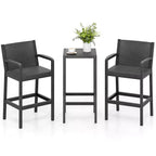 Costway 3 Pieces Patio Bar Set with 2 Stools & 1 Bar Table Curved Backrest Armrests