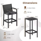 Costway 3 Pieces Patio Bar Set with 2 Stools & 1 Bar Table Curved Backrest Armrests