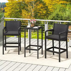 Costway 3 Pieces Patio Bar Set with 2 Stools & 1 Bar Table Curved Backrest Armrests