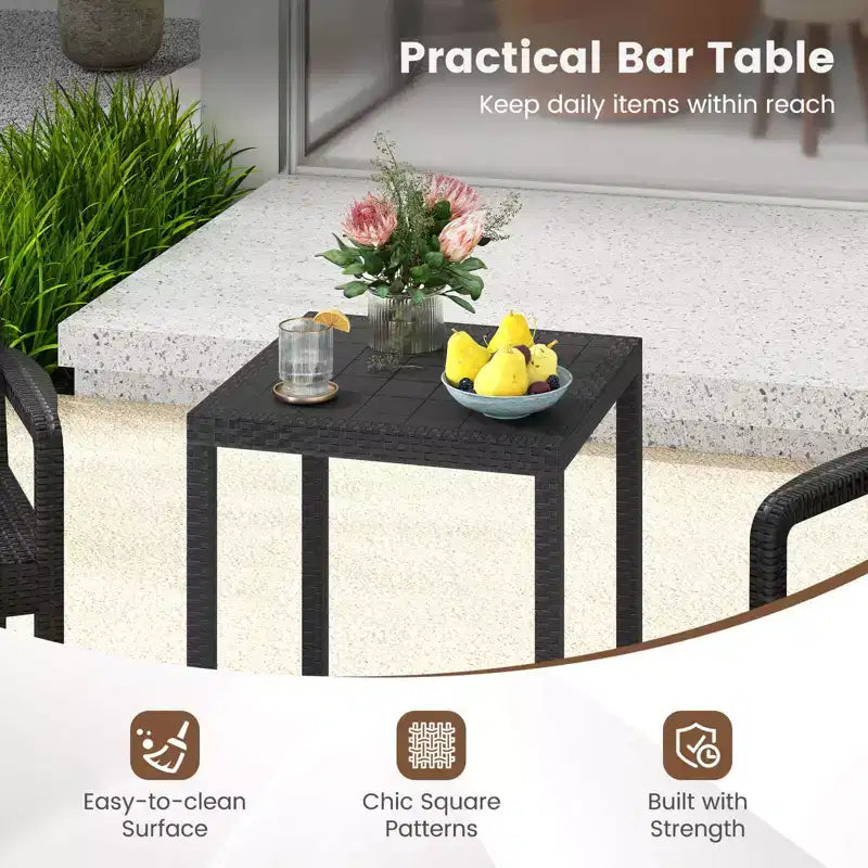 Costway 3 Pieces Patio Bar Set with 2 Stools & 1 Bar Table Curved Backrest Armrests