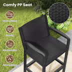 Costway 3 Pieces Patio Bar Set with 2 Stools & 1 Bar Table Curved Backrest Armrests