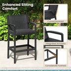 Costway 3 Pieces Patio Bar Set with 2 Stools & 1 Bar Table Curved Backrest Armrests