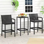 Costway 3 Pieces Patio Bar Set with 2 Stools & 1 Bar Table Curved Backrest Armrests
