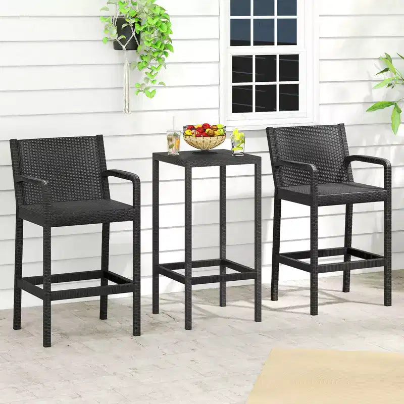 Costway 3 Pieces Patio Bar Set with 2 Stools & 1 Bar Table Curved Backrest Armrests