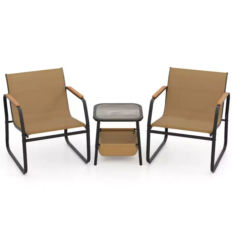 Costway 3 PCS Patio Furniture Set with Breathable Mesh Fabric and Metal Frame Garden