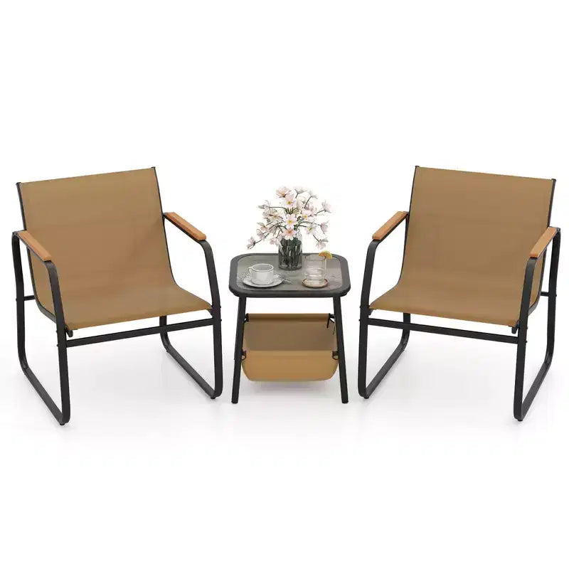 Costway 3 PCS Patio Furniture Set with Breathable Mesh Fabric and Metal Frame Garden