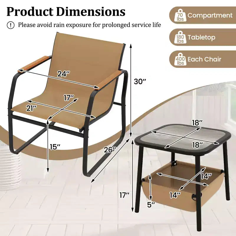 Costway 3 PCS Patio Furniture Set with Breathable Mesh Fabric and Metal Frame Garden