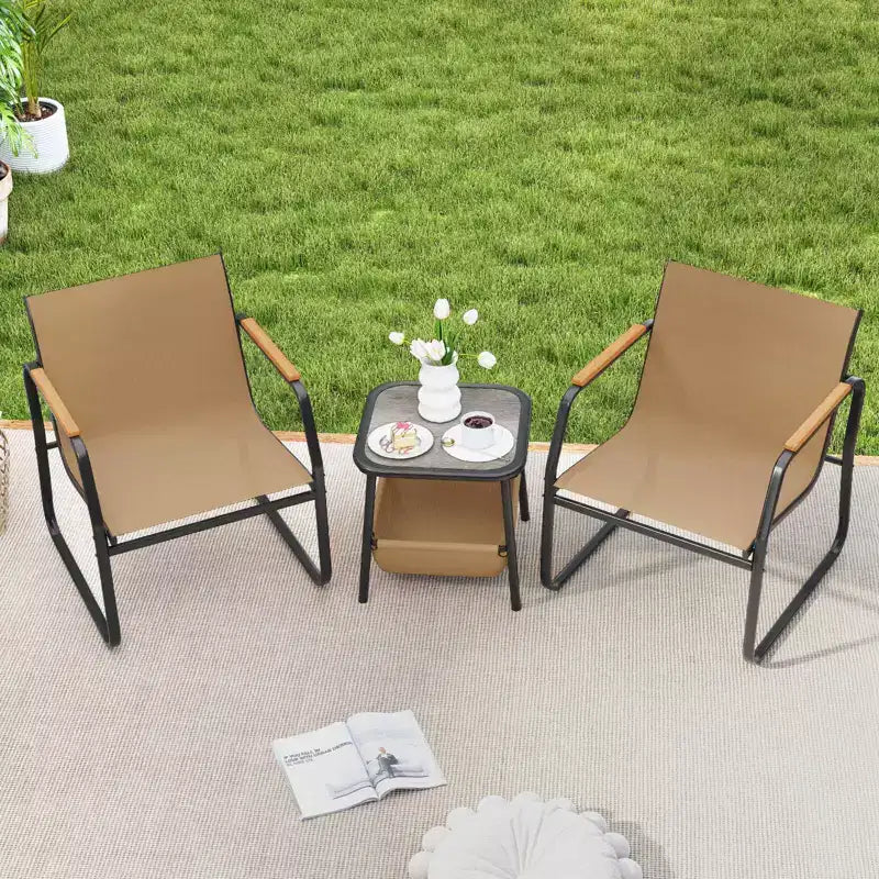 Costway 3 PCS Patio Furniture Set with Breathable Mesh Fabric and Metal Frame Garden