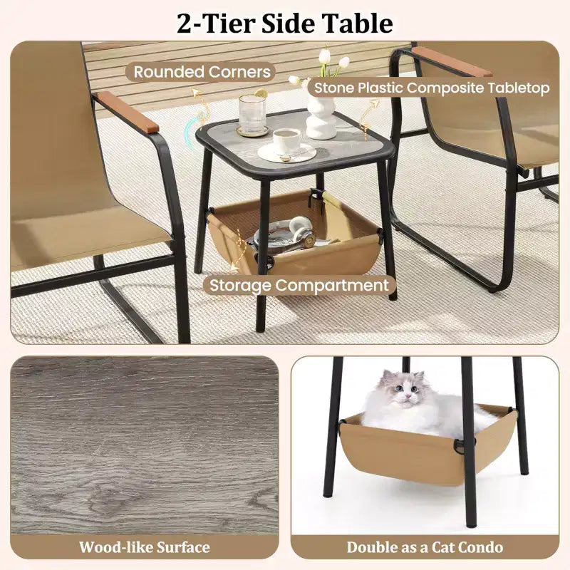 Costway 3 PCS Patio Furniture Set with Breathable Mesh Fabric and Metal Frame Garden