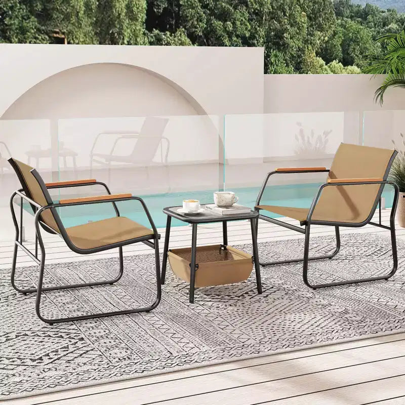 Costway 3 PCS Patio Furniture Set with Breathable Mesh Fabric and Metal Frame Garden