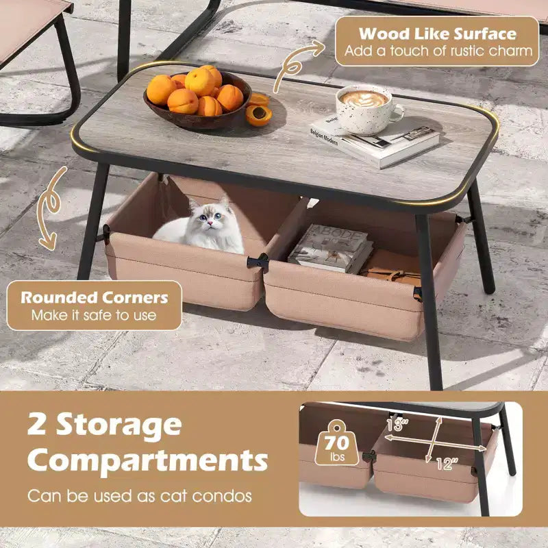 Costway 8 PCS Patio Furniture Set with 4 Rocking Bistro Chairs 2-Tier Coffee Table Black/Coffee