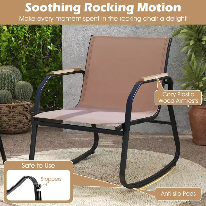 Costway 8 PCS Patio Furniture Set with 4 Rocking Bistro Chairs 2-Tier Coffee Table Black/Coffee