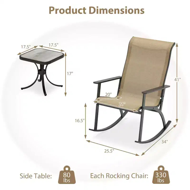 Costway 3 PCS Patio Rocker Set with High Backrest & Wood-Plastic Tabletop Coffee Table