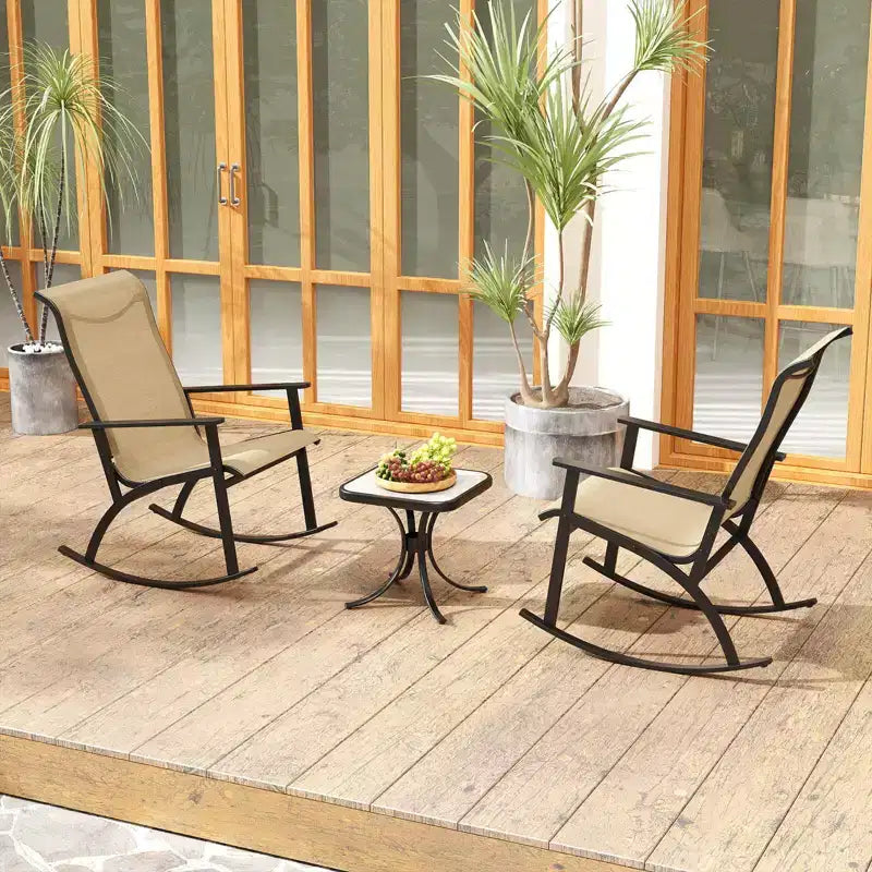 Costway 3 PCS Patio Rocker Set with High Backrest & Wood-Plastic Tabletop Coffee Table