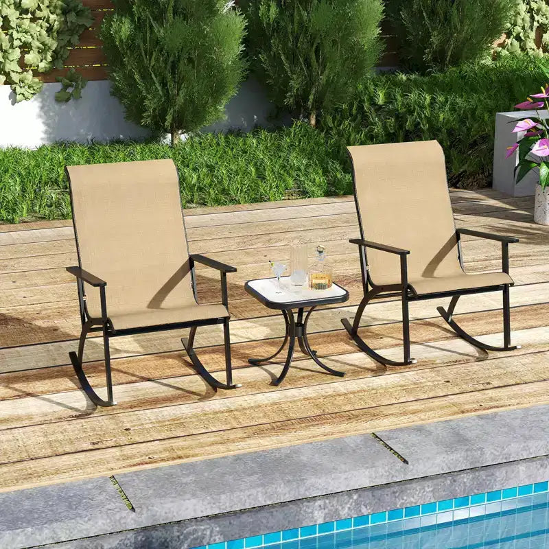 Costway 3 PCS Patio Rocker Set with High Backrest & Wood-Plastic Tabletop Coffee Table