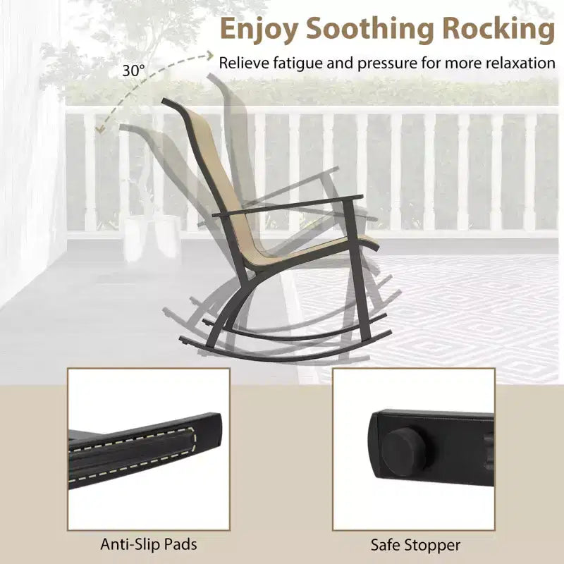 Costway 3 PCS Patio Rocker Set with High Backrest & Wood-Plastic Tabletop Coffee Table