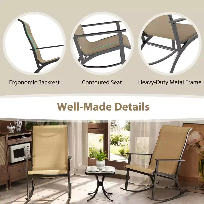 Costway 3 PCS Patio Rocker Set with High Backrest & Wood-Plastic Tabletop Coffee Table