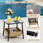 Costway 3 Piece Rocking Bistro Set with Storage Bag PS Armrests & Tabletop Metal Frame Brown/Black