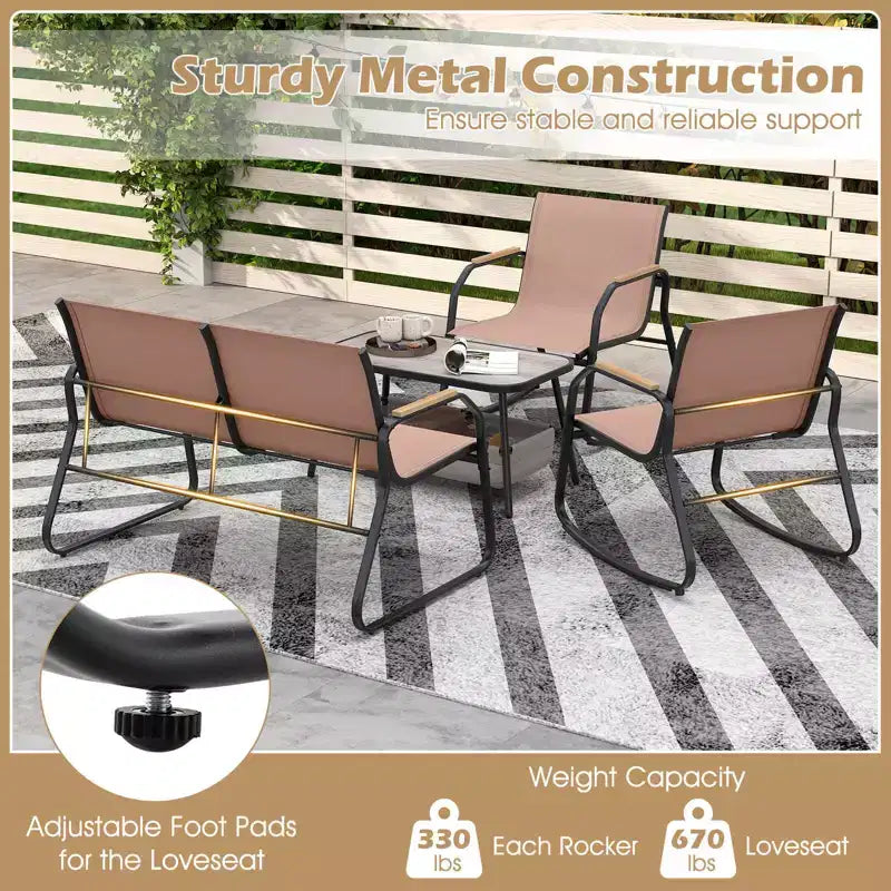 Costway 4 PCS Patio Furniture Set with 2 Rocking Bistro Chairs 2-Tier Coffee Table