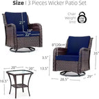Outdoor Swivel Wicker Glider Patio Chairs with Table, 3 Pieces Outdoor Bistro Set with 4in Thick Cushions and Coffee Table for Porch, Balcony, Deck