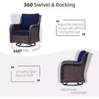 Outdoor Swivel Wicker Glider Patio Chairs with Table, 3 Pieces Outdoor Bistro Set with 4in Thick Cushions and Coffee Table for Porch, Balcony, Deck