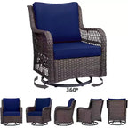 Outdoor Swivel Wicker Glider Patio Chairs with Table, 3 Pieces Outdoor Bistro Set with 4in Thick Cushions and Coffee Table for Porch, Balcony, Deck