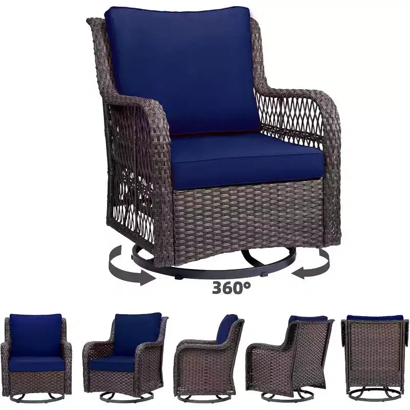 Outdoor Swivel Wicker Glider Patio Chairs with Table, 3 Pieces Outdoor Bistro Set with 4in Thick Cushions and Coffee Table for Porch, Balcony, Deck