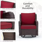 Outdoor Swivel Wicker Glider Patio Chairs with Table, 3 Pieces Outdoor Bistro Set with 4in Thick Cushions and Coffee Table for Porch, Balcony, Deck