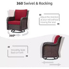 Outdoor Swivel Wicker Glider Patio Chairs with Table, 3 Pieces Outdoor Bistro Set with 4in Thick Cushions and Coffee Table for Porch, Balcony, Deck
