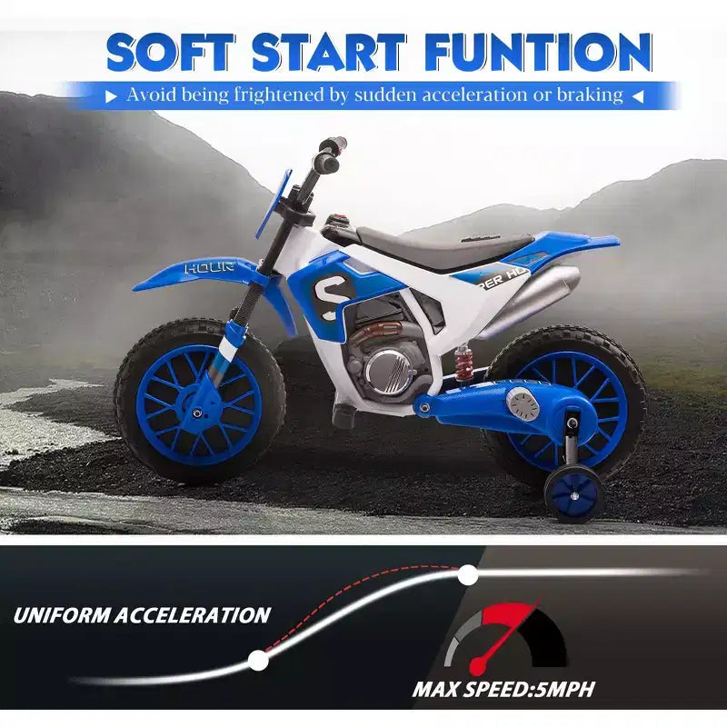 Sandinrayli Electric Motorcycle for Kids 12V Dirt Bike Ride on Car Battery Powered Motorbike Off-Road Motocross