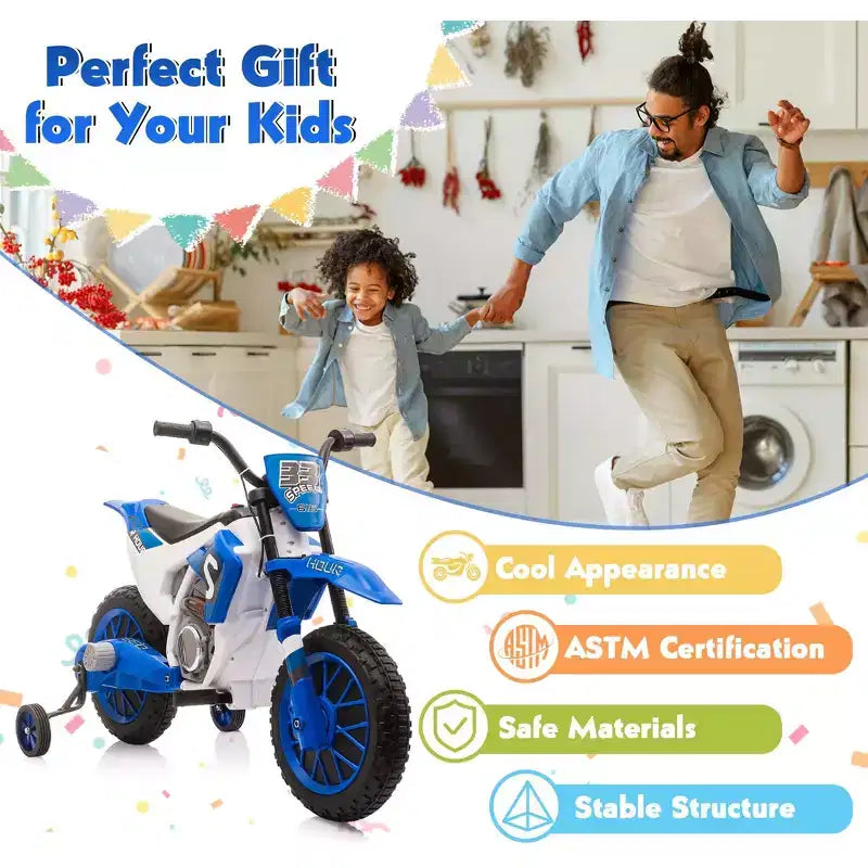 Sandinrayli Electric Motorcycle for Kids 12V Dirt Bike Ride on Car Battery Powered Motorbike Off-Road Motocross