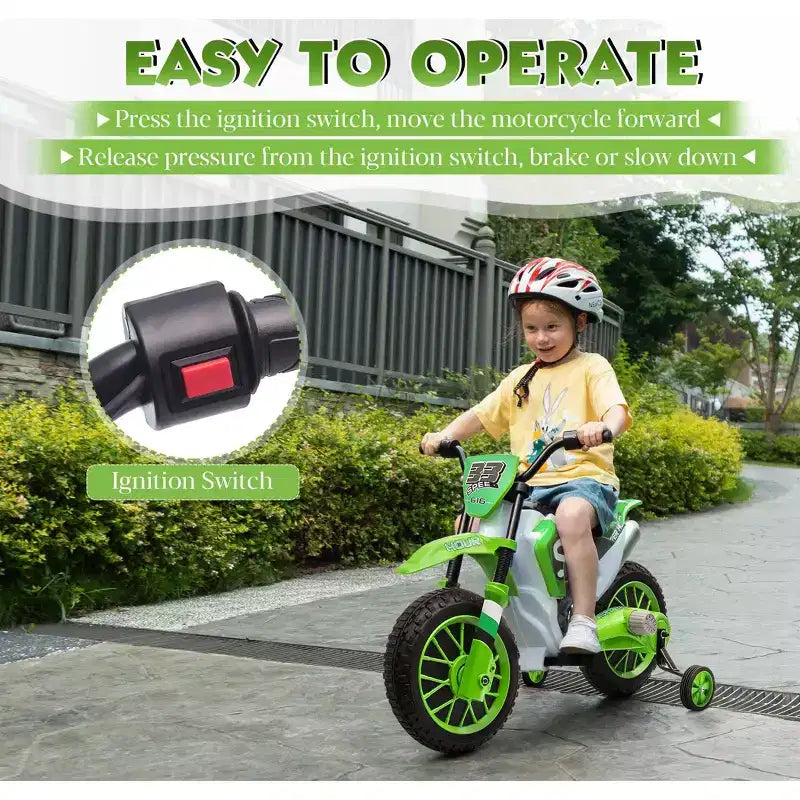 Sandinrayli Electric Motorcycle for Kids 12V Dirt Bike Ride on Car Battery Powered Motorbike Off-Road Motocross