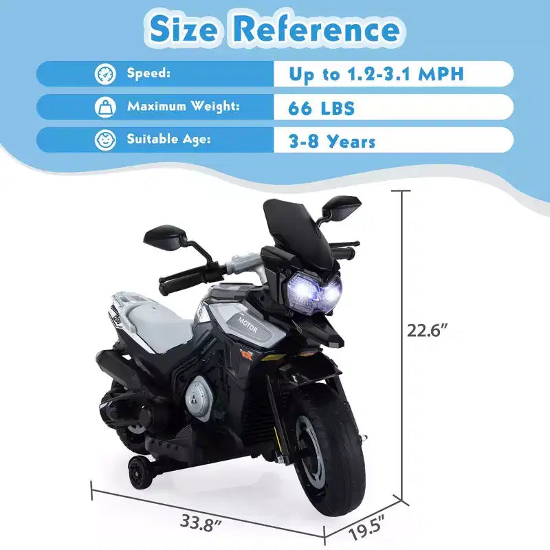 Sandinrayli 12V Electric Motorcycle Ride on Car for Kids Motorbike Battery Powered Off-Road Dirt Bikes