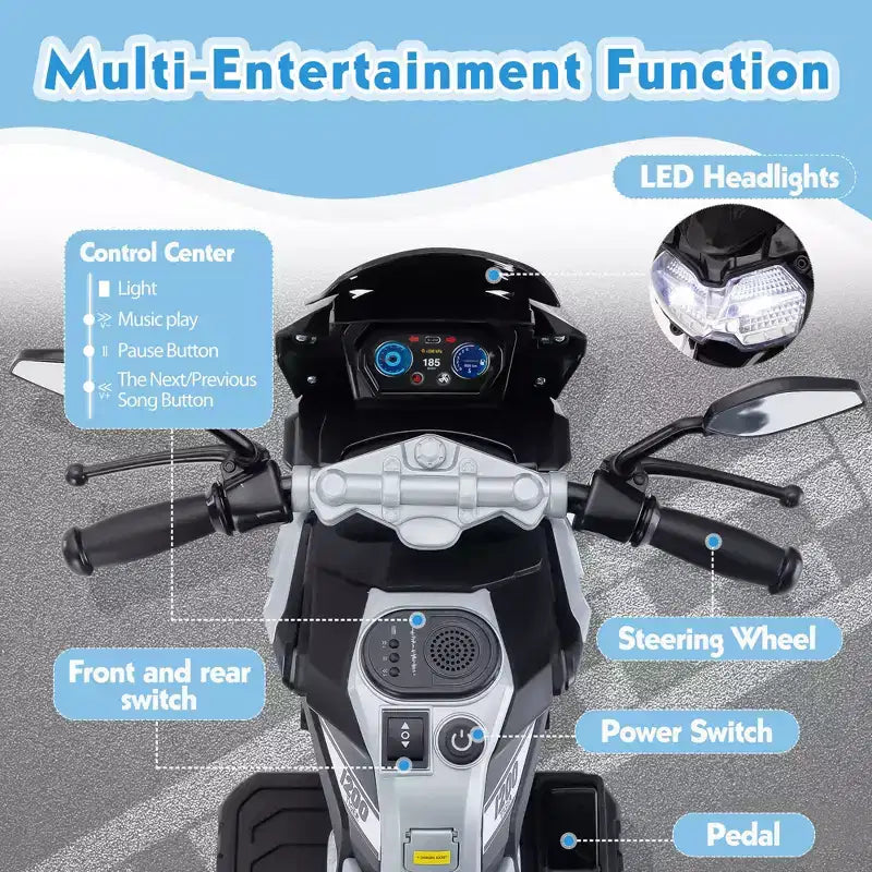 Sandinrayli 12V Electric Motorcycle Ride on Car for Kids Motorbike Battery Powered Off-Road Dirt Bikes