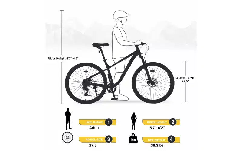 27.5 Inch Wheels 8 Speed Mountain Bike, for Men Women Boys and Girls, Front Suspension, Steel Frame