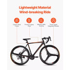 VEVOR Road Bike, 700C Wheels Racing Bike, SHIMANO 21 Speeds Drivetrain System City Commuter Road Bicycle with Carbon Steel Frame, Black