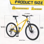 NAYSAYE 27.5 Inch 8 Speed Mountain Bike with Front Suspension and Steel Frame for All Terrain Adventures, Yellow, 68.5*27.1*40.55
