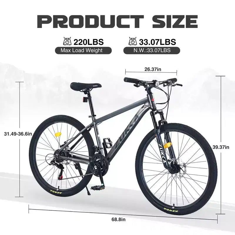 NAYSAYE Bicycle Mountain Bike 27.5 Inch Wheels 21 Speed Front Suspension for Men Women Boys and Girls, Gray, 68.8*26.37*39.37