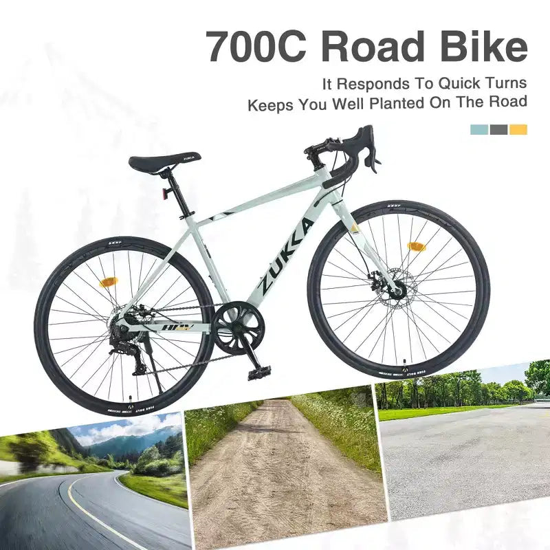 NAYSAYE Bicycle 700C Road Bike Lightweight Alloy Frame with Smooth Gear Shift for City Riding , Green, 68.5*18.8*38.9
