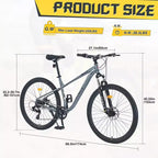 NAYSAYE 27.5 Inch 8 Speed MTB Mountain Bike with Front Suspension Durable Steel Frame for Men Women Terrain Adventures, Grey, 68.5*27.1*40.55