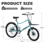 NAYSAYE Bicycle Cargo Bike 7 Speed Aluminum Alloy Frame with Front and Rear Racks for Commuting and Travel, Green, 65*27.56*42.13