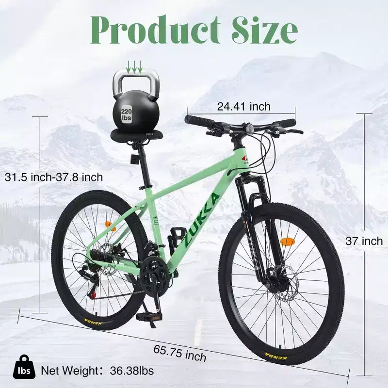 NAYSAYE 26 Inch Mountain Bike 3X8/24 Speeds MTB with Steel Frame Front Suspension Frok for Adult Men Women Student, Green, 65.75*24.41*37