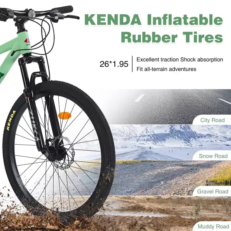 NAYSAYE 26 Inch Mountain Bike 3X8/24 Speeds MTB with Steel Frame Front Suspension Frok for Adult Men Women Student, Green, 65.75*24.41*37