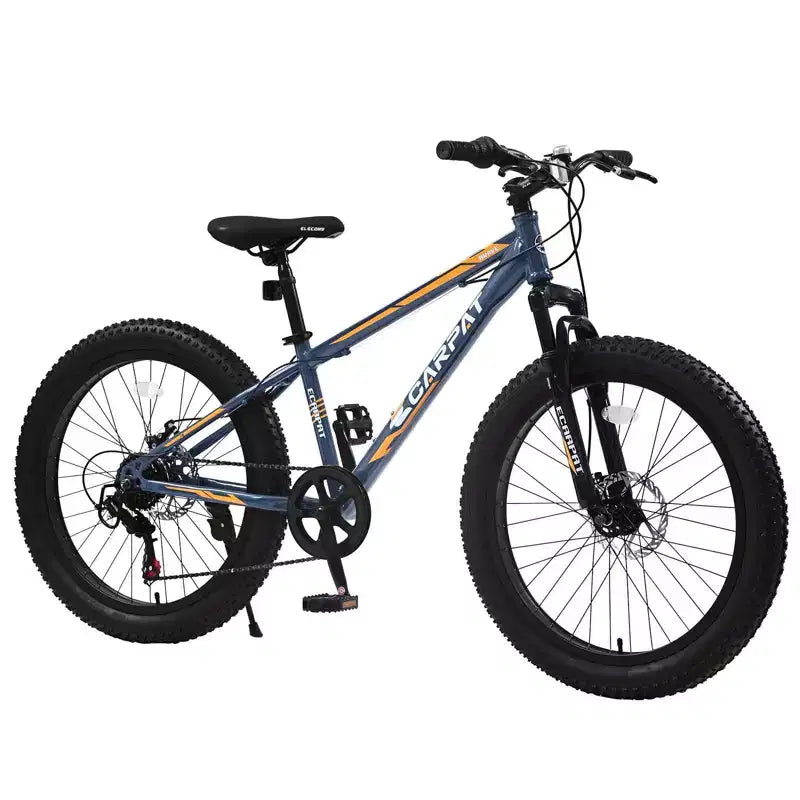 NAYSAYE 24 Inch Fat Tire Mountain Bike with 7 Speed Shifter Dual Disc Brake for Adults and Youth, Gray, 67*25*40