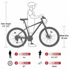 NAYSAYE Bicycle Mountain Bike 24 Speed Steel Frame with Suspension Fork for Adults, Red, 65.75*24.41*37