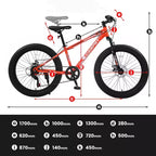 NAYSAYE 24 Inch Fat Tire Mountain Bike with 7 Speed Shifter Dual Disc Brake for Adults and Youth, Orange, 67*25*40